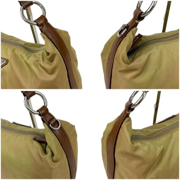 Prada One Shoulder Bag Triangle Logo Hobo Soho Khaki Brown Tessuto Nylon - Picture 5 of 12